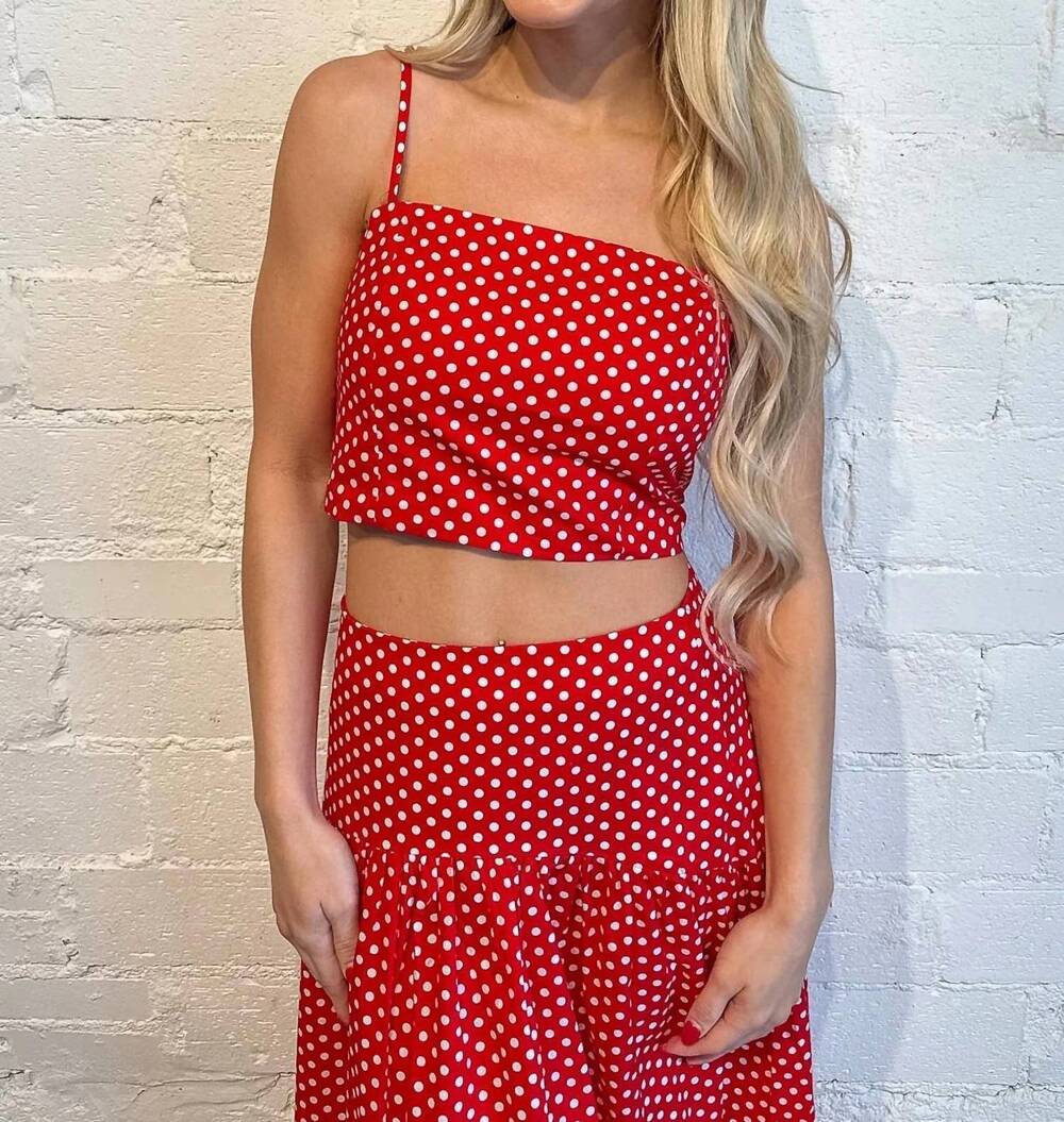 NEW ADELINE presley polka dot top in red
